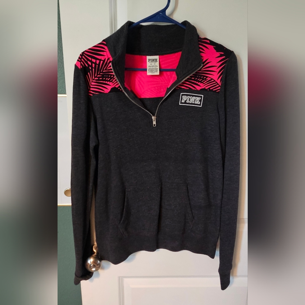 Pink Grey, Red Tropical Quarter Zip-Up Hoodie